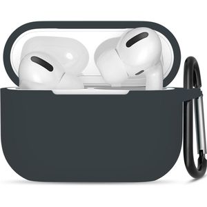 Hoesje geschikt voor Apple Airpods Pro - Softcase - Sleutelhanger - Cover - Extra dun - Siliconen - Antraciet/Grijs