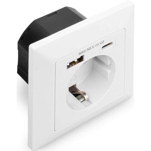 Inbouwstopcontact met USB-lader en 2 USB-poorten - 1x USB-A tot 2.8A - 1x USB-C tot 2.8A - Voor meerdere series - Signaalwit RAL 9003