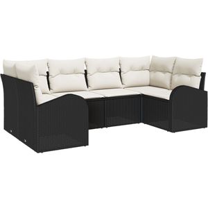vidaXL - 6-Persoons - Tuin - Sofa - Set - met - Kussens - Zwart - Poly - Rattan