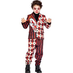 Wilbers & Wilbers - Monster & Griezel Kostuum - Wijze Penny Scary Clown - Jongen - Rood, Wit / Beige - Maat 128 - Halloween - Verkleedkleding