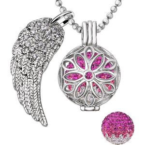 Quiges Engelenroeper 18mm Bolhouder met Ketting 90cm en Bolletje - Dames - Zilverkleurig Bloem - EBS18112