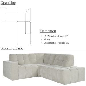 Hoekbank Milano Ottomane Rechts | 224x199x83 cm | Naturel Elite Stof | GURU – Luxe, Comfort en Modulaire Stijl