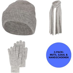 Sarlini - Winterset Dames - Handschoenen/Muts/Sjaal - One Size - Licht Grijs