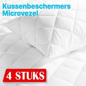 4x Kussenbeschermer Microvezel Wit/Creme - 60x70 - Antibacteriëel Kussenbeschermer - Kussen Beschermer - Kussenbeschermer Met rits - kussensloop - Kussenbeschermer Microvezel 4 stuks - Molton Kussenslopen (set van 4)