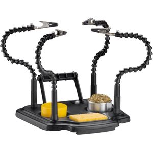 Soldeerhulp met 4 flexibele armen - Inclusief spons, messing wol en flux - Zwart