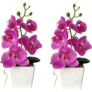 XIZHI Kunstmatige Orchideeën met Vaas 10"" Kunstplant Bonsai Zijden Bloemen Vlinder Orchidee met Pot voor Bruiloft Kantoor Home Decor Interieur Decoratie 2 stuks (Paars)