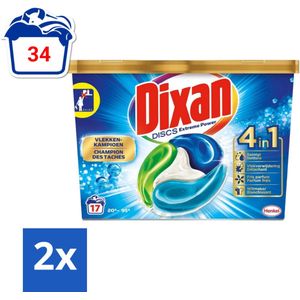 Dixan Discs - Wasmiddelcapsules en Vlekverwijderaar - Extreme Power - Witte, Gekleurde & Zwarte Was - 17 Wasbeurten - Voordeelverpakking - 2 stuks
