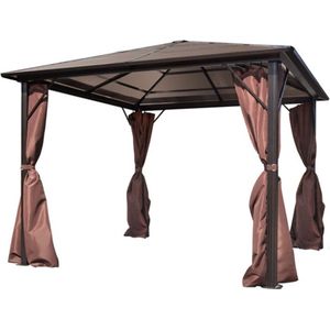 vidaXL - Prieel - met - gordijn - 300x300 - cm - aluminium - bruin
