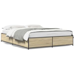 vidaXL - Bedframe - bewerkt - hout - metaal - sonoma - eikenkleurig - 150x200 - cm