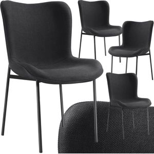 tectake® - 4x Gestoffeerde stoel - Eetkamerstoel - Geweven stof - Ergonomische vorm - Hoge rugleuning - Draagkracht 120 kg - zwart/zwart - Div. kleuren - 4 stuks