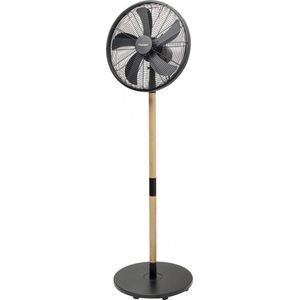 Bestron Statiefventilator met 3 snelheidsstanden, Ventilator met 80° graden draaifunctie & stijlvol hout desgin, Ø 45cm, 50Watt, DFS45WB, kleur: zwart / hout