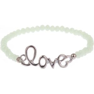 Behave Elastische love armband met facet geslepen groene glaskraaltjes