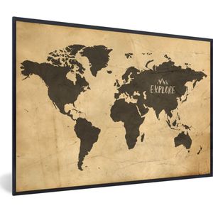 Fotolijst incl. Poster - Wereldkaart - Explore - Vintage - 30x20 cm - Posterlijst
