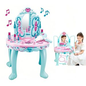 Kaptafel voor kinderen met drie spiegel - kinder kaptafel met verlichting en muziek - make up tafel voor kind-Inclusief haardroger, sieraden, Accessoireseren - make up speelgoed