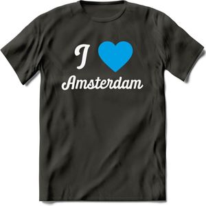 I Love Amsterdam T-Shirt | Souvenirs Holland Kleding | Dames / Heren / Unisex Koningsdag shirt | Grappig Nederland Fiets Land Cadeau | - Donker Grijs - L