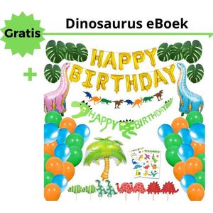 Daily Essentialz Dinosaurus Verjaardag Versiering - Jungle Versiering - Dino Versiering Verjaardag - Ballonnen - Ballonnenboog - Happy Birthday Slinger - Feest Versiering - Slingers - 72 stuks