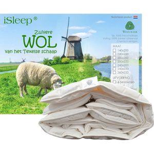 iSleep Wollen Dekbed - Enkel (Warmteklasse 2) - 100% Wol - Eenpersoons - 140x200 cm