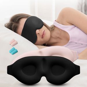 Navaris 2x slaapmasker 3D met oordoppen - Voor vrouwen en mannen - Lichtblokkende slaapmaskers - Voor zijslapers en wimperextensions - Incl. oordopjes