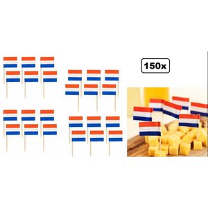 150x Cocktail prikkers Nederlandse vlag - Cocktailprikker Holland kaas worst snack tapas hapjes festival EK WK thema feest carnaval koningsdag