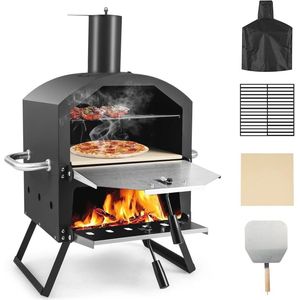 2-in-1 Pizzaoven voor Buiten - Roestvrijstalen Tuinoven met Pizzasteen en Grill, Draagbare BBQ voor Camping en Picknick