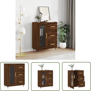 The Living Store Dressoir 69,5x34x90 cm bewerkt hout bruin eikenkleur - Dressoir - Commode - Houten Dressoir - Vintage Dressoir - Bruine Eiken Dressoir