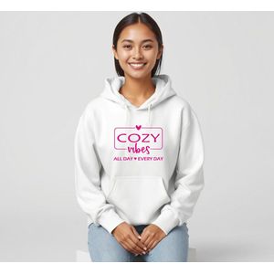 Dames Lounge Hoodie COZY VIBES XXLarge Wit Roze