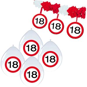 Verjaardag versiering setje leeftijd 18 jaar - slingers/ballonnen - Gefeliciteerd dus