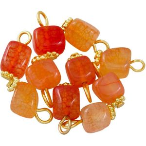 Orange Agaat Bedel Kubus (14 - 16 x 7 - 8 x 6 - 7.5 mm) Goud (10 Stuks)