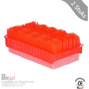 Borvat® Puimsteen met Nagelborstel - Eelt verwijderen - Kleur: Rood - 2 Stuks