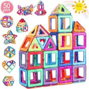 Magnetisch speelgoed - 50 Stuks- Montessori Speelgoed - Meisjes Speelgoed en Jongens Speelgoed- Speelgoed 3 jaar, Speelgoed 4 jaar- Magnetische Bouwstenen- Peuter Speelgoed