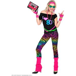 Widmann - Jaren 80 & 90 Kostuum - Geboren In De 80s - Vrouw - Roze, Zwart, Multicolor - XS - Carnavalskleding - Verkleedkleding