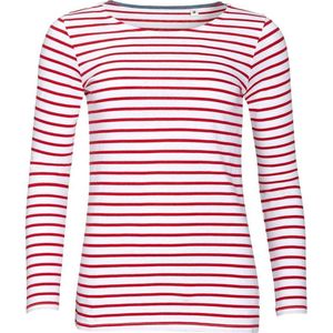 SOLS Dames/dames Marine Long Sleeve Stripe T-Shirt (Wit/rood)