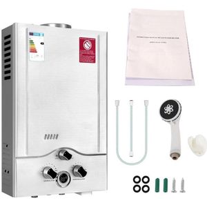 ​​boilers Gasdoorstroomverwarmer Propaan - 16kW - 8L/min - RVS - Incl. Doucheset - Voor Camping & Huishouden​