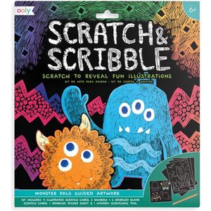 Ooly - Scratch and Scribble Scratch Art Kit - Monster Pals - Kras Kunst Kit Met 4 Geïllustreerde Kraskaarten - Perfect Formaat Om In Te Lijsten Of Mee Te Spelen - Bevat Alles Wat Je Nodig Hebt Om Meteen Aan De Slag Te Gaan - Geschikt Vanaf 6 Jaar