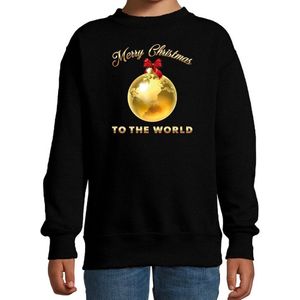 Bellatio Decorations kersttrui/sweater voor kinderen - Merry Christmas - wereld - zwart - Kerstdiner 110/116