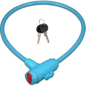 Relaxdays kinderfietsslot - dun kabelslot - lichtgewicht fietsslot met sleutels - kinderen - blauw