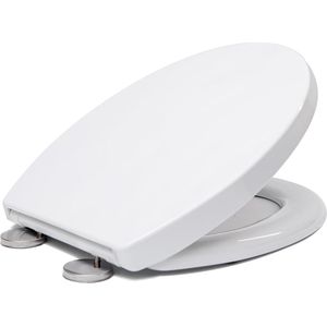 WC-bril met softclosemechanisme, Quick-Release-functie voor eenvoudige reiniging, O-vorm, wit, toiletbril met verstelbare scharnieren, kunststof versie