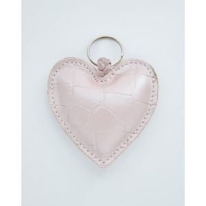 LittleLeather, Sleutelhanger hart, kroko parelmoer roze - tassenhanger - echt leder - handgemaakt - cadeau - accessoires - valentijn - moederdag - sinterklaas - kerst - schoencadeau - kerstcadeau