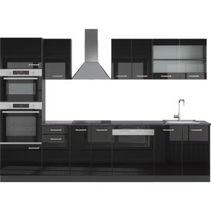 Vicco R-Line Complete keukeneenheid – 300 cm met hoge kast, zonder werkblad Hoogglans zwart/antraciet met hoge kast, zonder werkblad