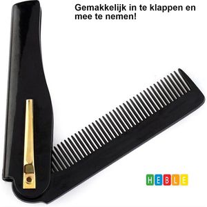 *** Baardkam - Kam - Zakkam - Inklapbaar - Kapper - Styling van Baard en Snor - Zwart - van Heble® ***