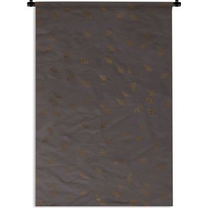 Wandkleed Luxe patroon - Luxe patroon van kleine en gouden bladeren op een donkere achtergrond Wandkleed katoen 60x90 cm - Wandtapijt met foto