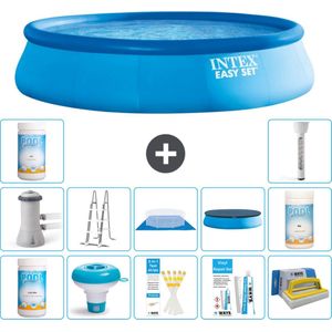 Intex Rond Opblaasbaar Easy Set Zwembad - 457 x 107 cm - Blauw - Inclusief Pomp - Ladder - Grondzeil - Afdekzeil Chloor - Chloordrijver - Testrips - Reparatiesetje - Scrubborstel - PH-waarde - PH-waarde - Thermometer