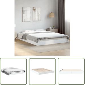 The Living Store Bedframe bewerkt hout wit 150x200 cm - Slaapcomfort - Bed Frame - Tweepersoonsbed - Houten Bed - Modern Bed
