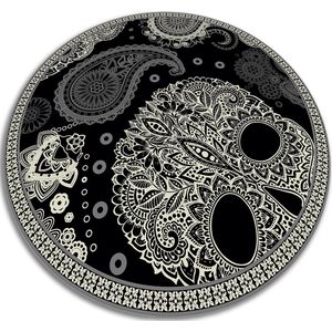 Tulup Vinyl Tapijt - schedel PVC Floor Mat - 100 cm - Zwart PVC Vloer Mat - Ronde Vloerkleed Vinyl - Woonkamertapijt - Kantoortapijt
