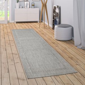 Paco Home In-& Outdoor Vloerkleed Keukenvloerkleed Eenkleurig Design Sisal Look Rand Grijs 80x150 cm