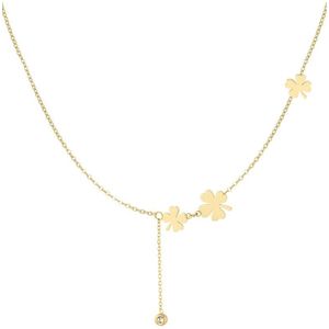Ketting drie klavers en steen - goud - Stainless Steel