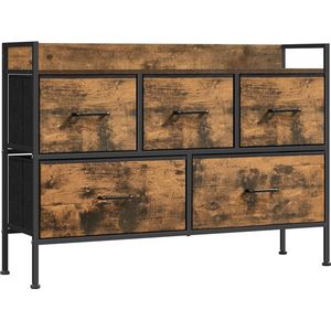 Ladekast met 4 laden - opbergkast - dressoir - spaanplaat en MDF - stalen frame - vintage bruin en inktzwart - 29 cm x 98,2 cm x 70 cm