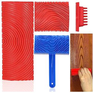 GZjiyu 3 stuks imitatie houtnerf, rubber houtnerf gereedschap voor doe-het-zelf huishouden, wanddecoratie, houten deur, raamkozijn, imitatiehout (rood en blauw)