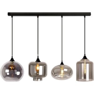 KLIMliving Chiloé - Hanglamp glas - Hanglamp smoke glas - Hanglamp industrieel - Hanglamp eetkamer - 4x E27