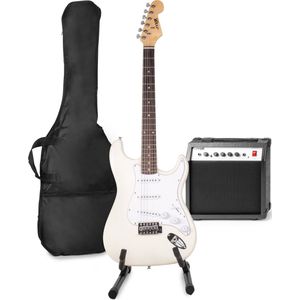 Elektrische gitaar met gitaar versterker - MAX Gigkit - Perfect voor beginners - incl. gitaar standaard, gitaar stemapparaat, gitaartas en plectrum - Wit